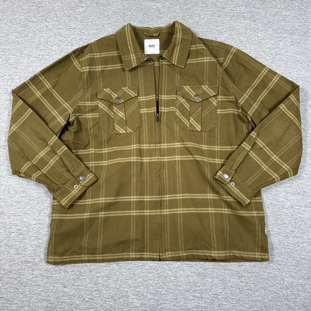 Katin Shacket Mens XL Brown Anderson Plaid Flannel Full Zip Pockets Shirt Jacket